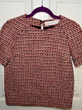 Victoria Beckham Jeans Tweed Top Boucle Short Sleeve Structured Blouse US 2